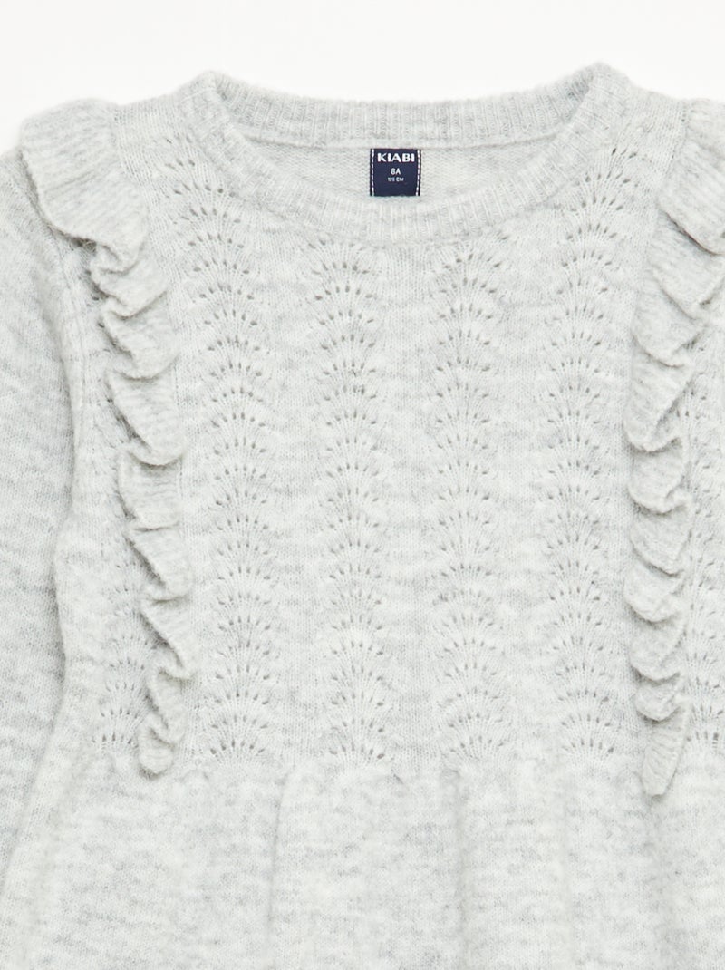 Abito maglione con lavorazione traforata e volant Grigio - Kiabi