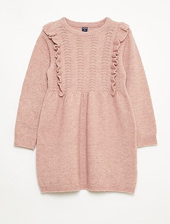 Abito maglione con maglia traforata e volant