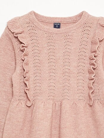 Abito maglione con maglia traforata e volant