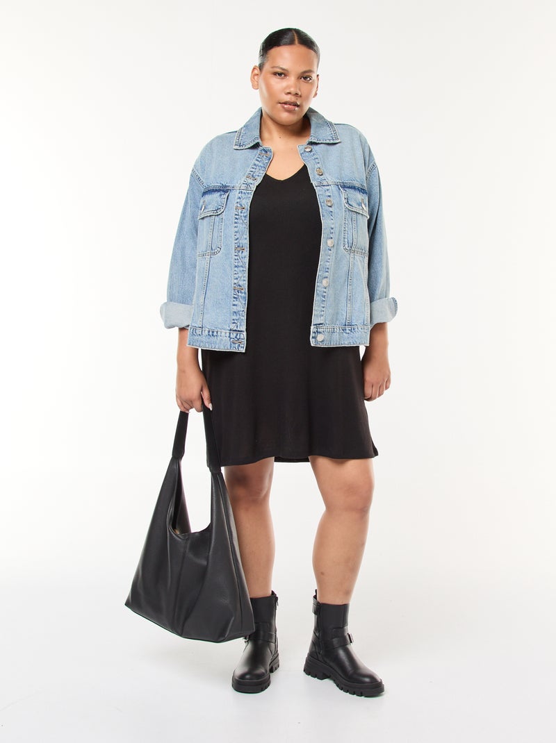 Abito maglione corto in maglia pesante Nero - Kiabi