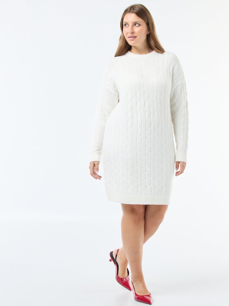 Abito maglione in maglia a trecce Bianco Taglie forti Donna