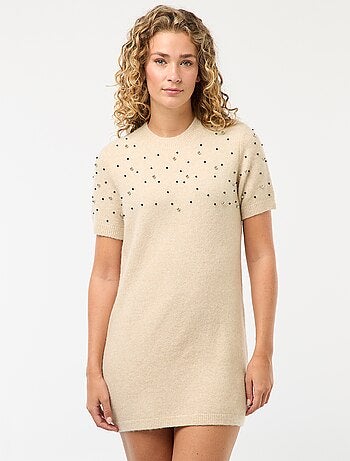 Abito maglia a maglione morbido con perle