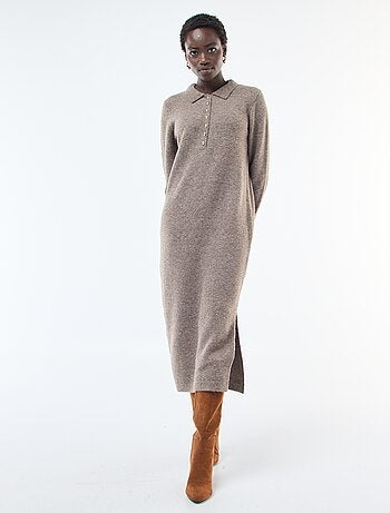Abito maglia lungo con collo polo fantasia