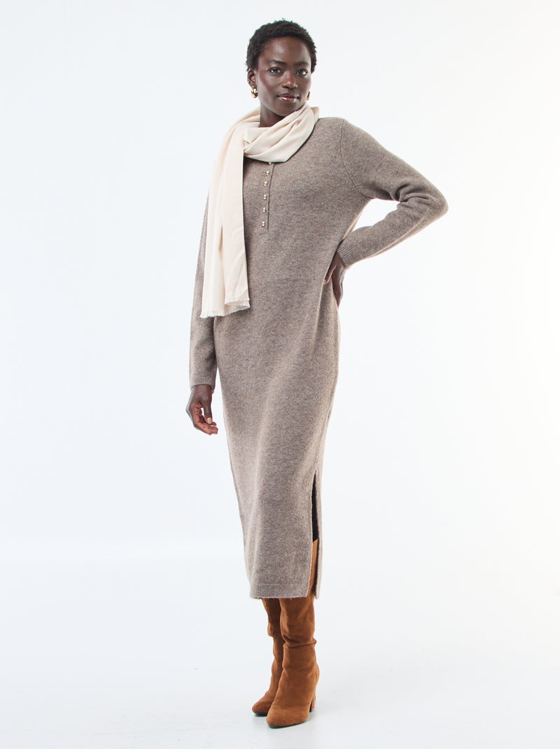 Abito maglione lungo con collo polo fantasia Marrone - Kiabi