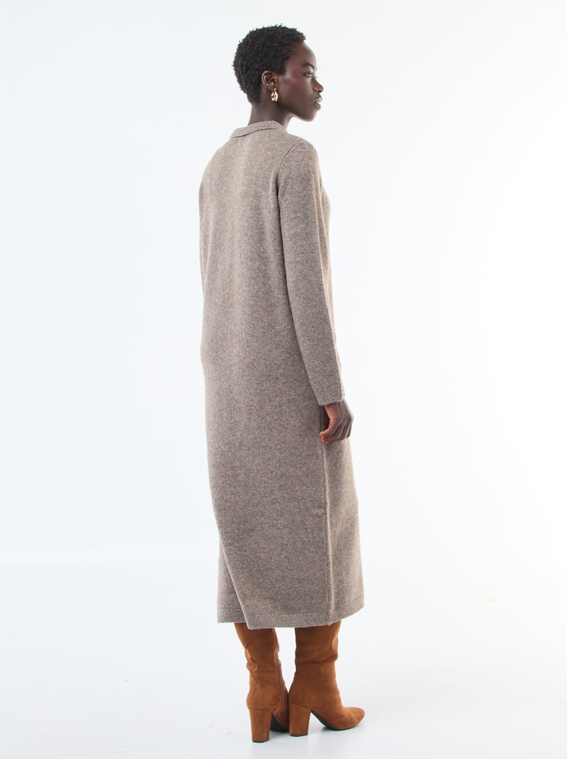 Abito maglione lungo con collo polo fantasia Marrone - Kiabi