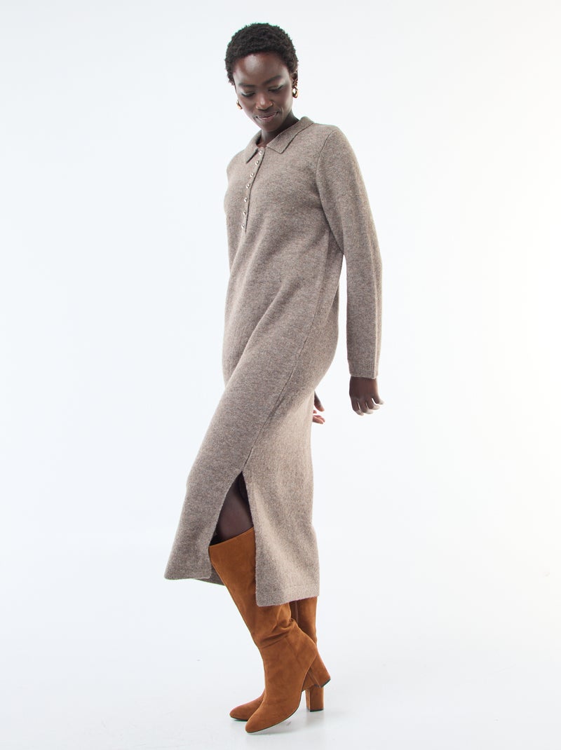 Abito maglione lungo con collo polo fantasia Marrone - Kiabi