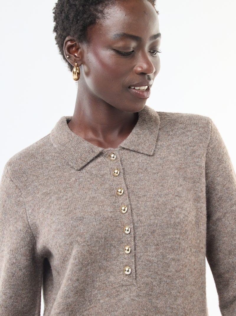 Abito maglione lungo con collo polo fantasia Marrone - Kiabi