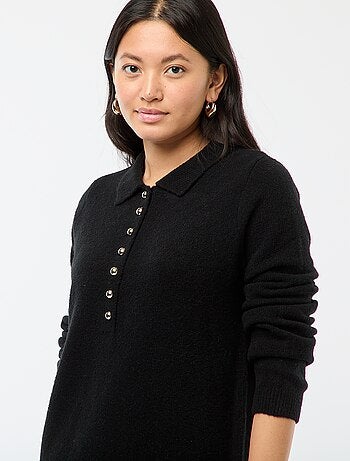 Abito maglia lungo con collo polo fantasia
