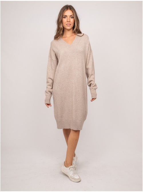 Abito maglione lungo in maglia morbida con scollo a v iberna - Kiabi