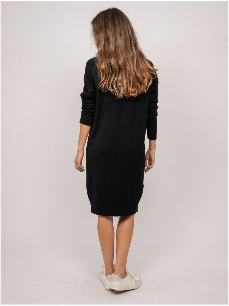 Abito maglione lungo in maglia morbida con scollo a v iberna Nero - Kiabi