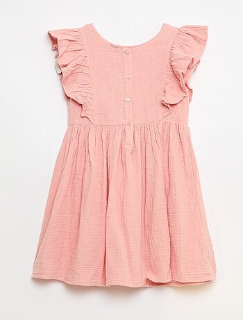 Abito maniche corte con ricami al collo in cotone