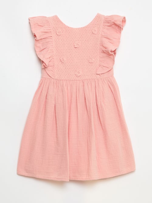 Abito maniche corte con ricami al collo in cotone - Kiabi