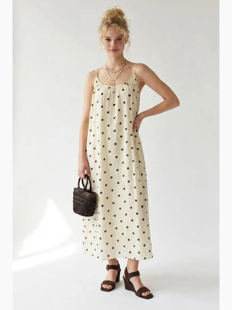 Abito maxi a linea a a pois mixray Crema - Kiabi