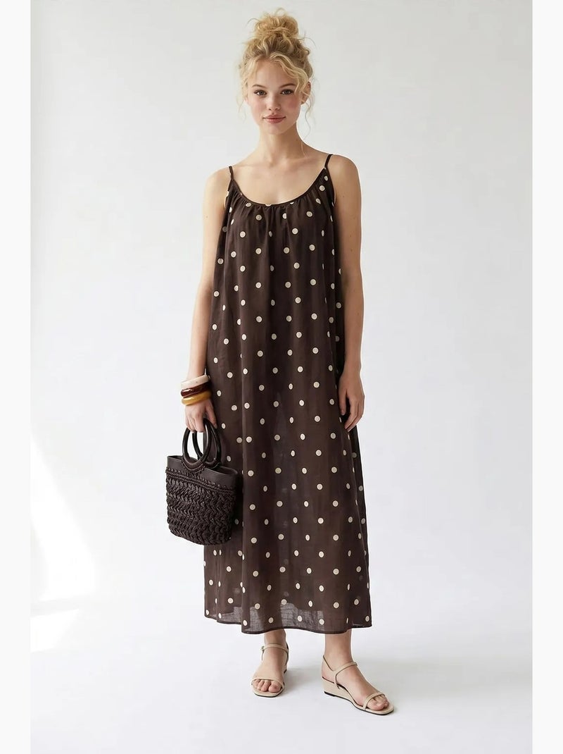 Abito maxi a linea a a pois mixray Marrone - Kiabi