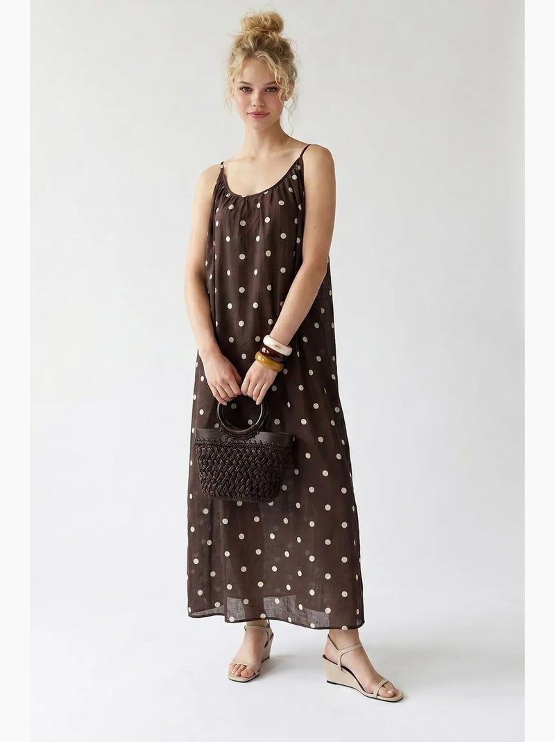 Abito maxi a linea a a pois mixray Marrone - Kiabi