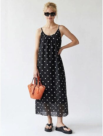 Abito maxi a linea a a pois mixray