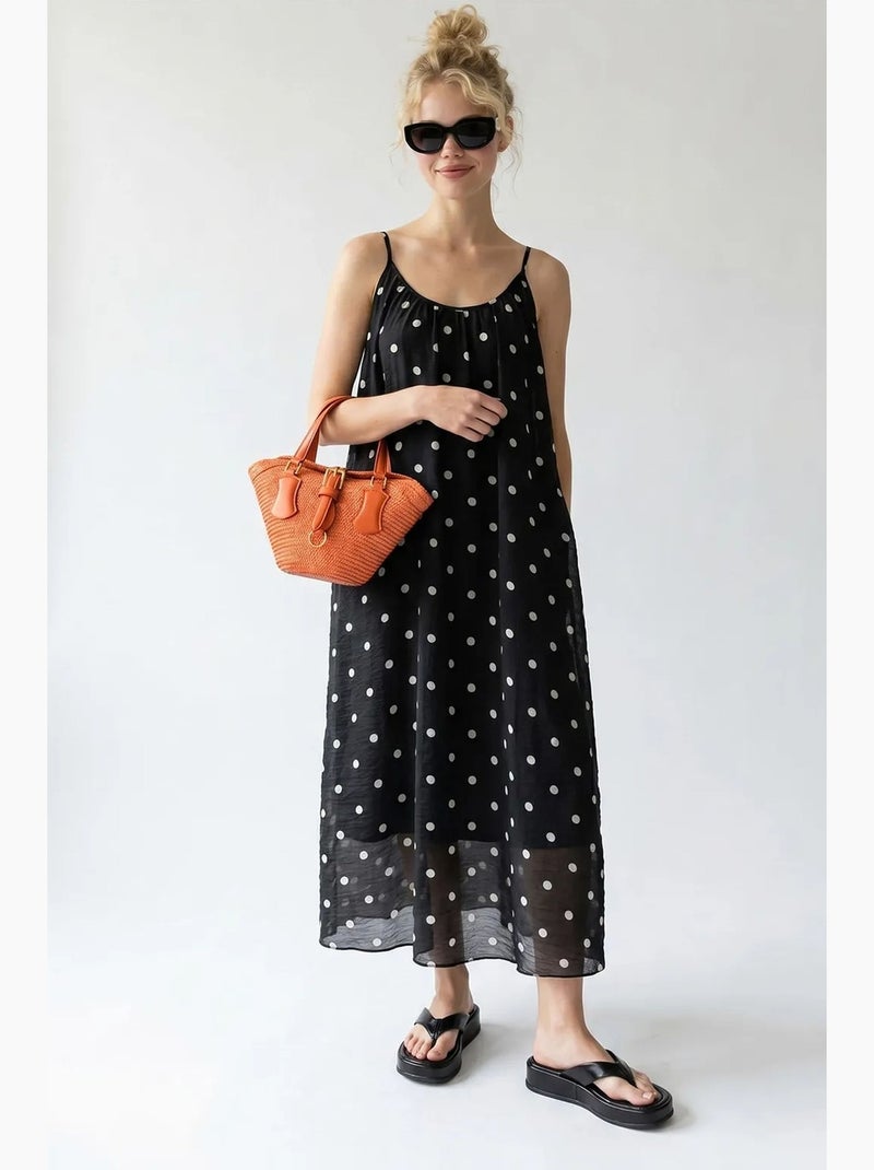 Abito maxi a linea a a pois mixray Nero - Kiabi