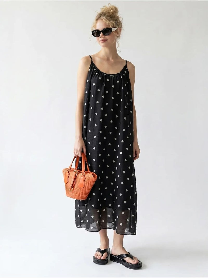 Abito maxi a linea a a pois mixray Nero - Kiabi