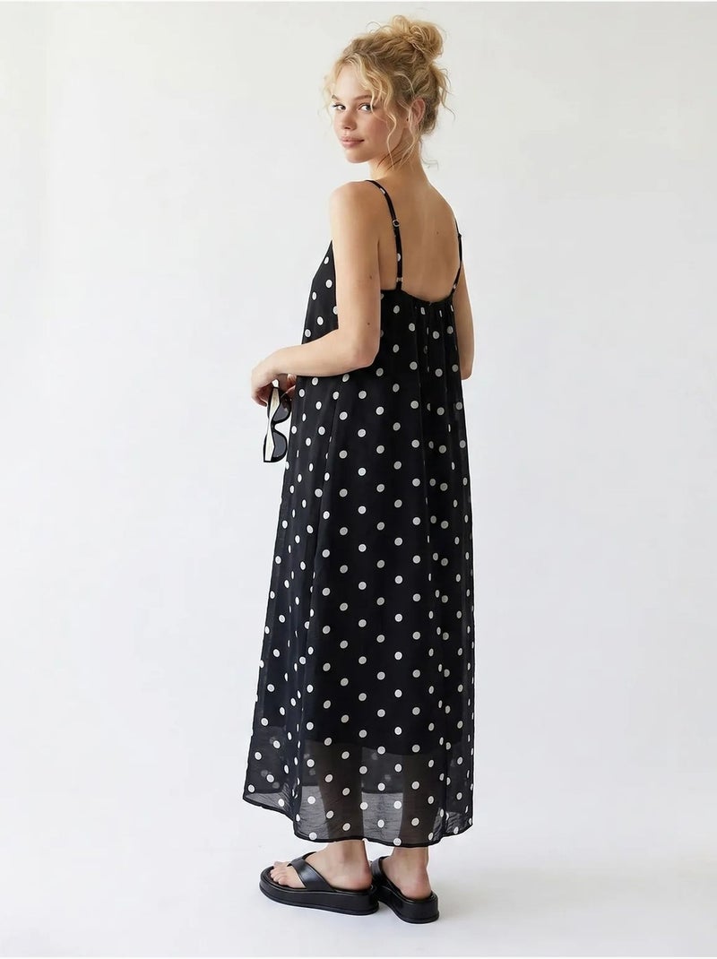 Abito maxi a linea a a pois mixray Nero - Kiabi