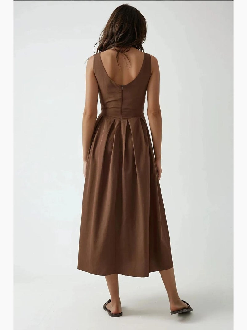 Abito maxi a linea a con girocollo e zip hiccup Marrone chiaro - Kiabi