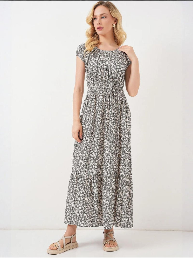 Abito maxi a linea a floreale con dettagli elasticizzati bdart Nero - Kiabi