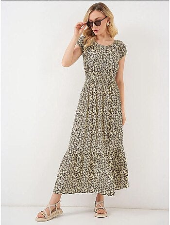 Abito maxi a linea a floreale con dettagli elasticizzati bdart