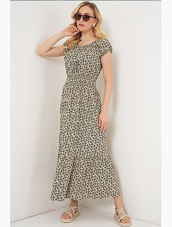Abito maxi a linea a floreale con dettagli elasticizzati bdart