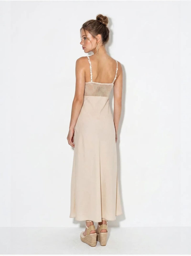 Abito maxi a linea a senza maniche con dettaglio in pizzo lucci Beige argilla - Kiabi