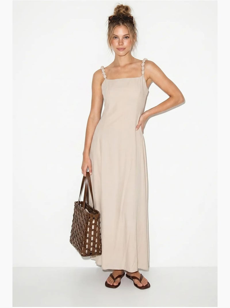 Abito maxi a linea a senza maniche con scollo quadrato lucci Beige argilla - Kiabi