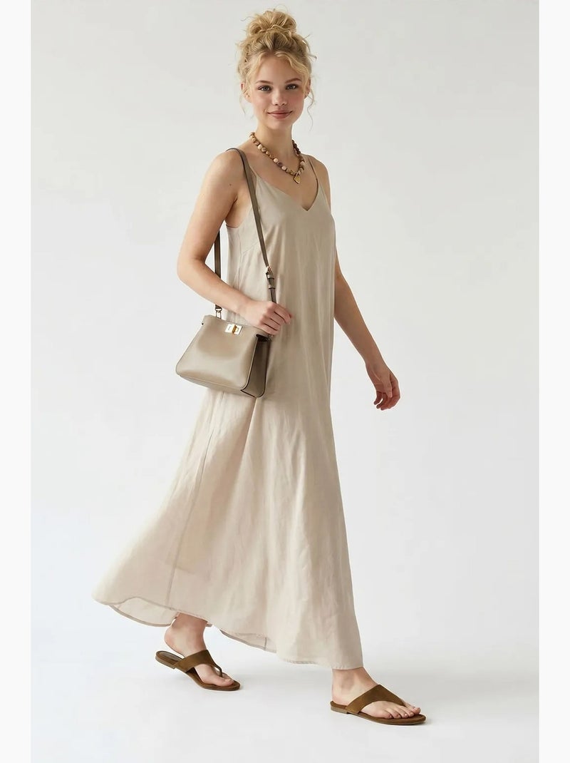 Abito maxi a linea a senza maniche mixray Beige naturale - Kiabi