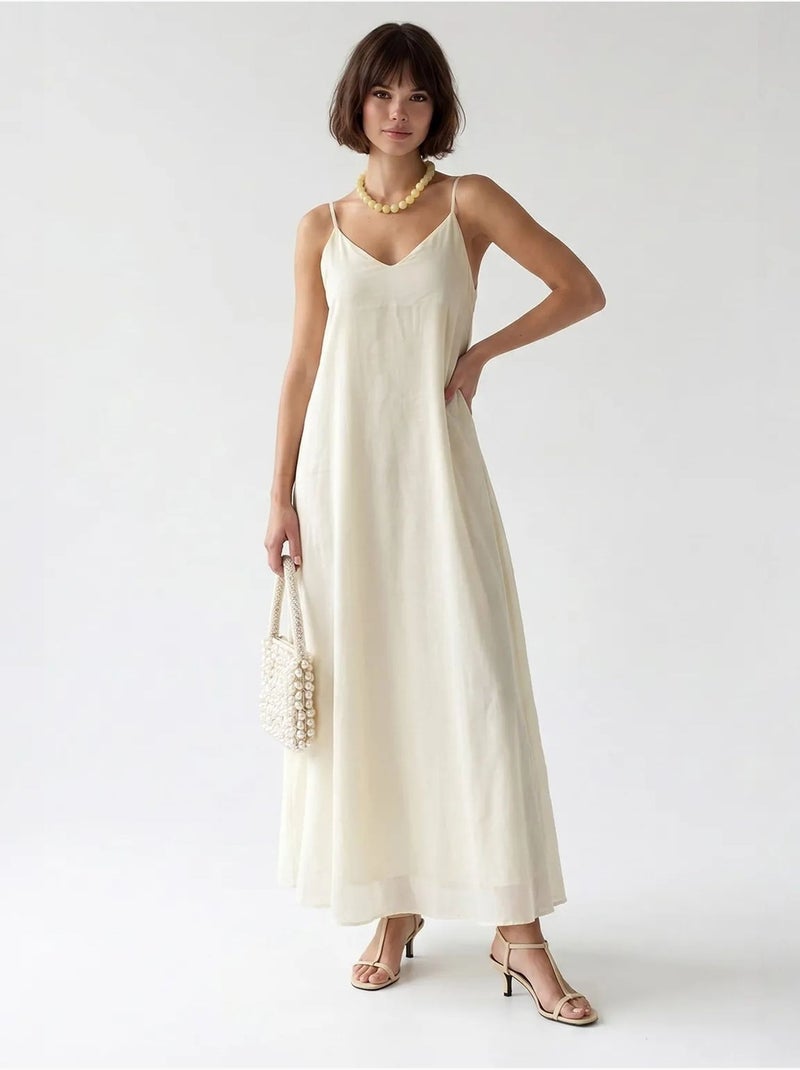 Abito maxi a linea a senza maniche mixray Crema - Kiabi