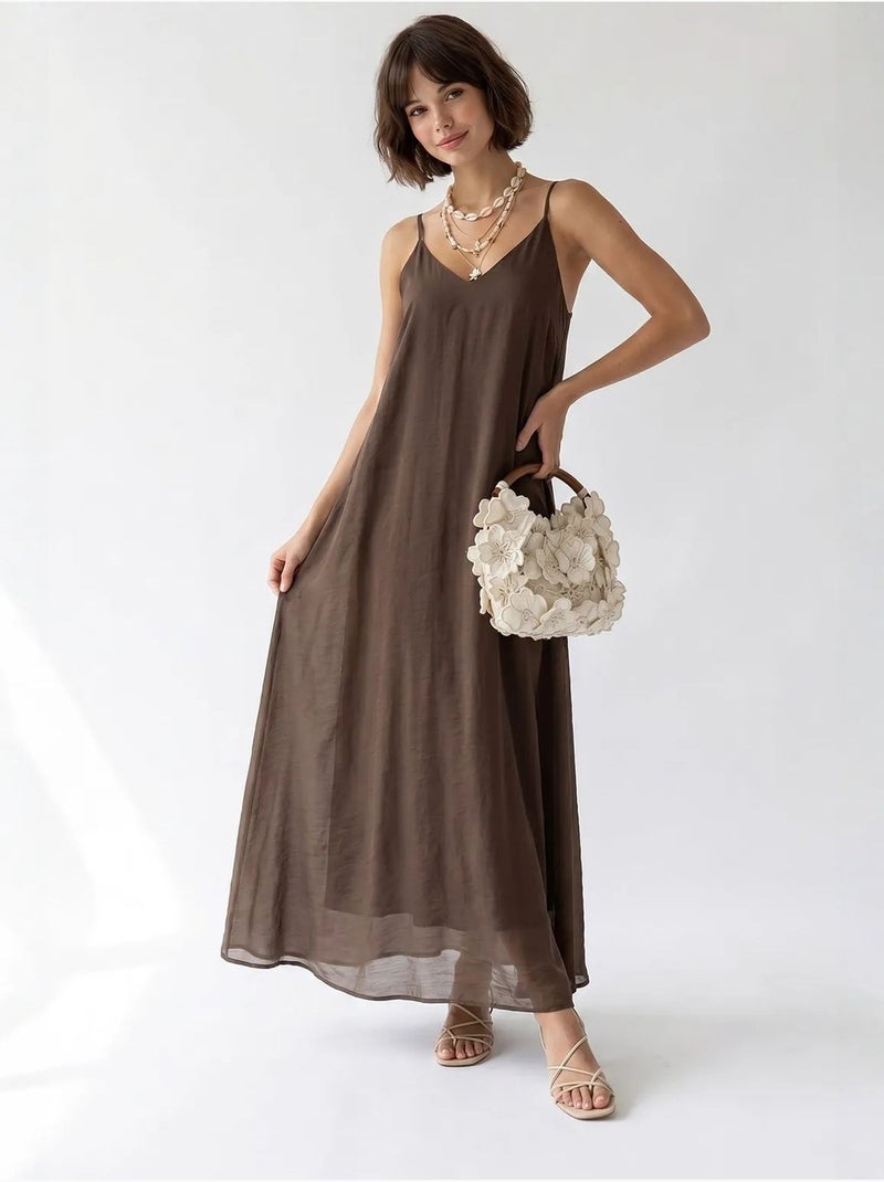 Abito maxi a linea a senza maniche mixray Marrone - Kiabi