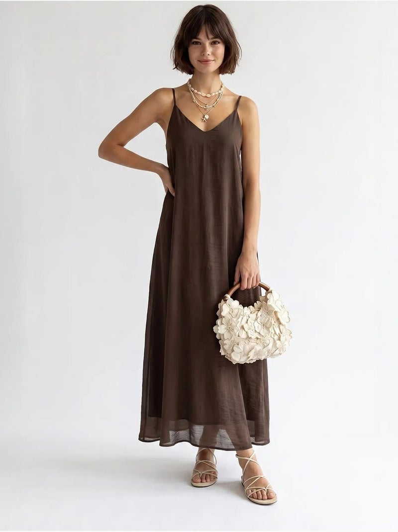 Abito maxi a linea a senza maniche mixray Marrone - Kiabi