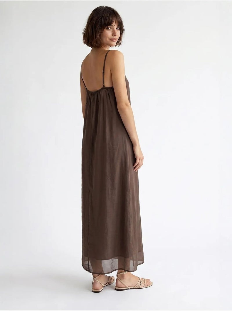 Abito maxi a linea a senza maniche mixray Marrone - Kiabi