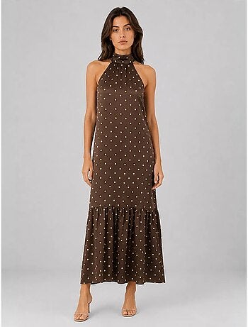 Abito maxi a pois con scollo all'americana mixray