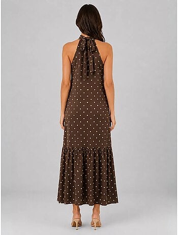 Abito maxi a pois con scollo all'americana mixray