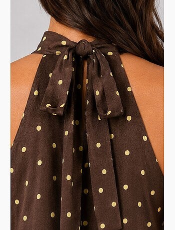 Abito maxi a pois con scollo all'americana mixray