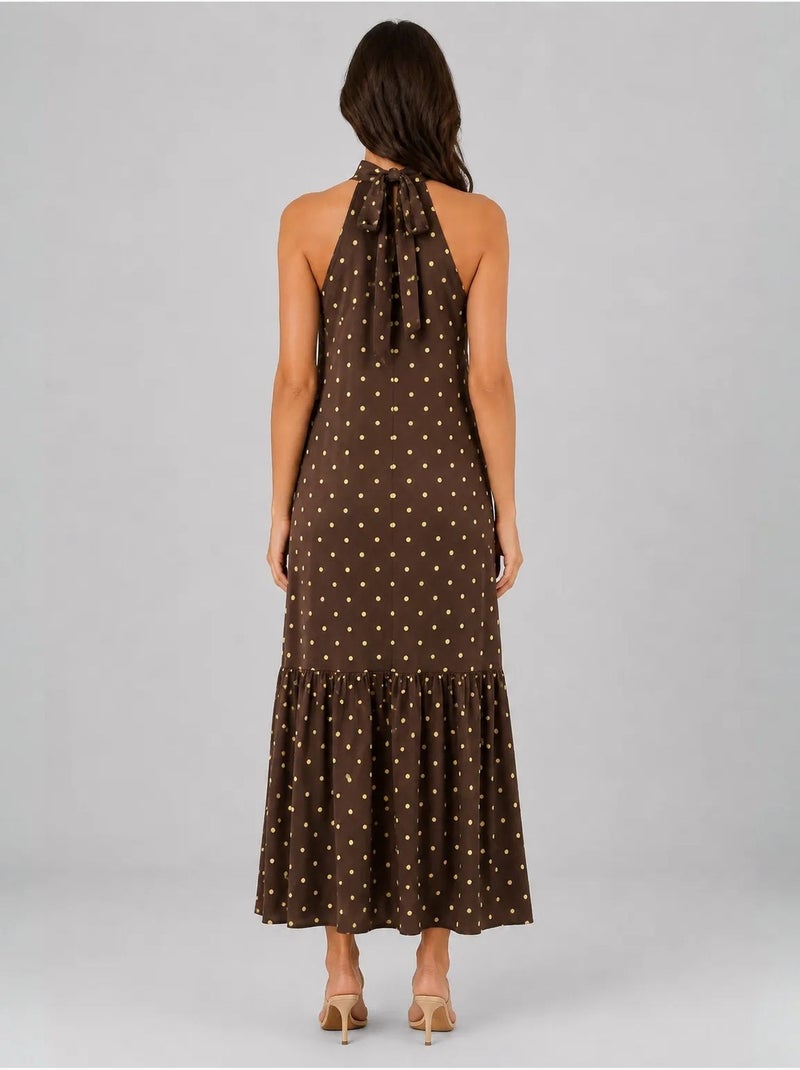 Abito maxi a pois con scollo all'americana mixray Marrone cioccolato - Kiabi