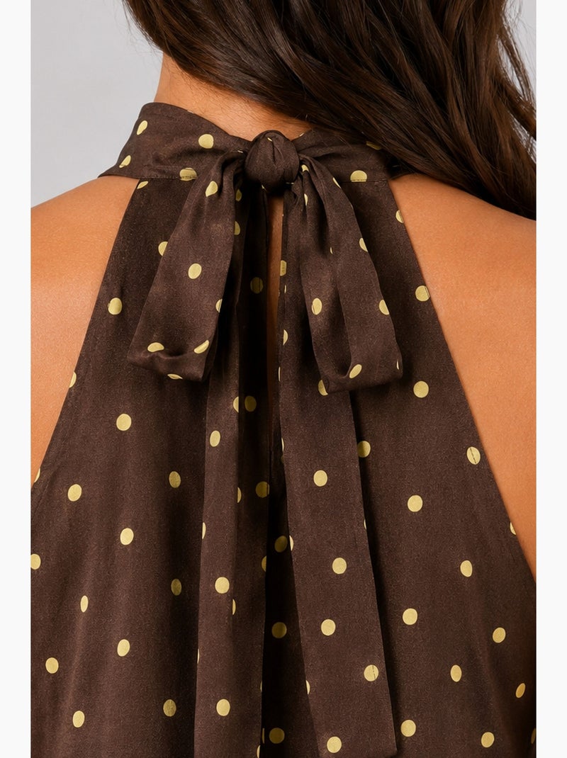 Abito maxi a pois con scollo all'americana mixray Marrone cioccolato - Kiabi
