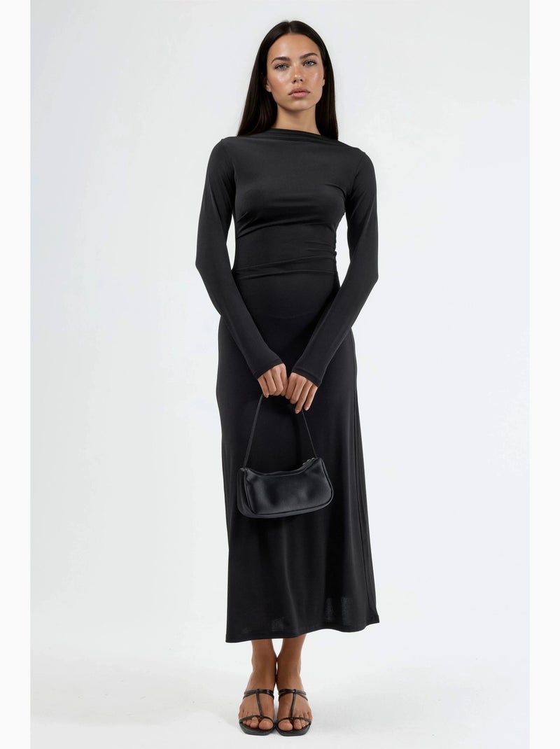 Abito maxi aderente con dettaglio drappeggiato busem Nero - Kiabi
