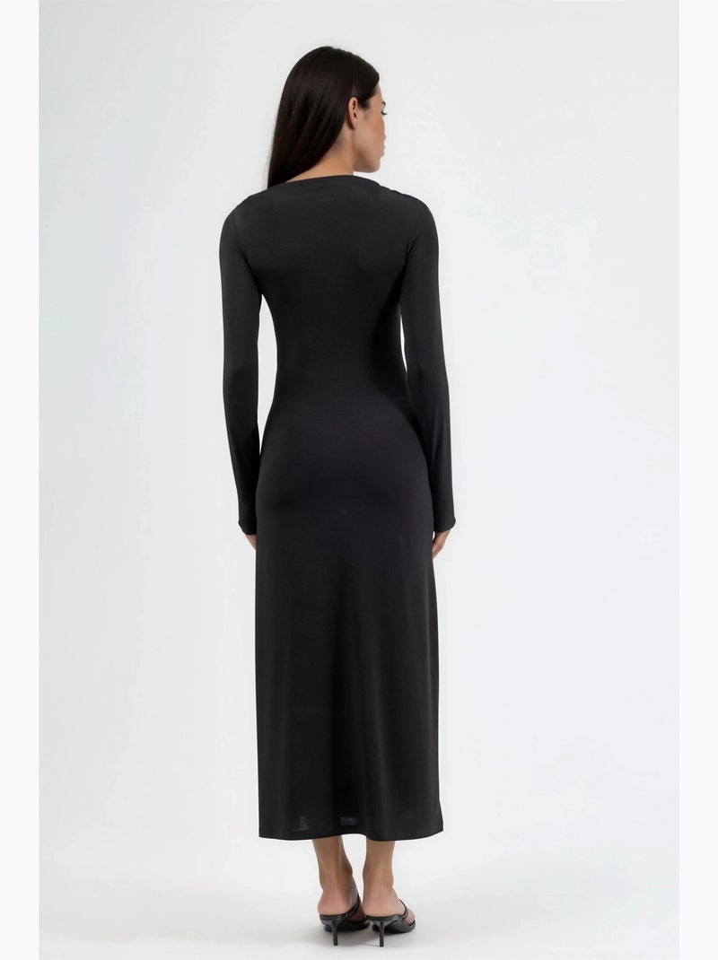 Abito maxi aderente con dettaglio drappeggiato busem Nero - Kiabi
