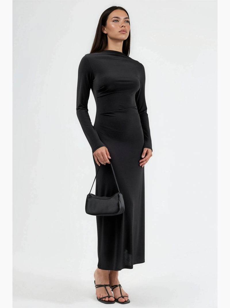Abito maxi aderente con dettaglio drappeggiato busem Nero - Kiabi