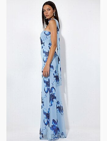 Abito maxi aderente con fiori senza spalline hiccup
