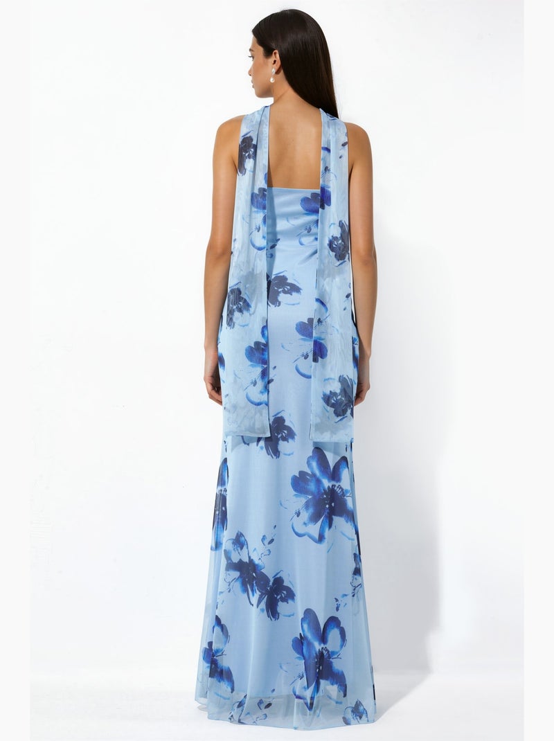 Abito maxi aderente con fiori senza spalline hiccup Blu cielo - Kiabi