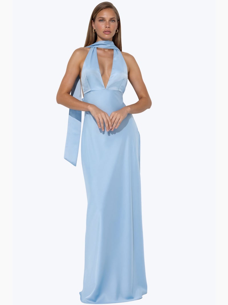 Abito maxi aderente con scollo a v hiccup Blu cielo - Kiabi