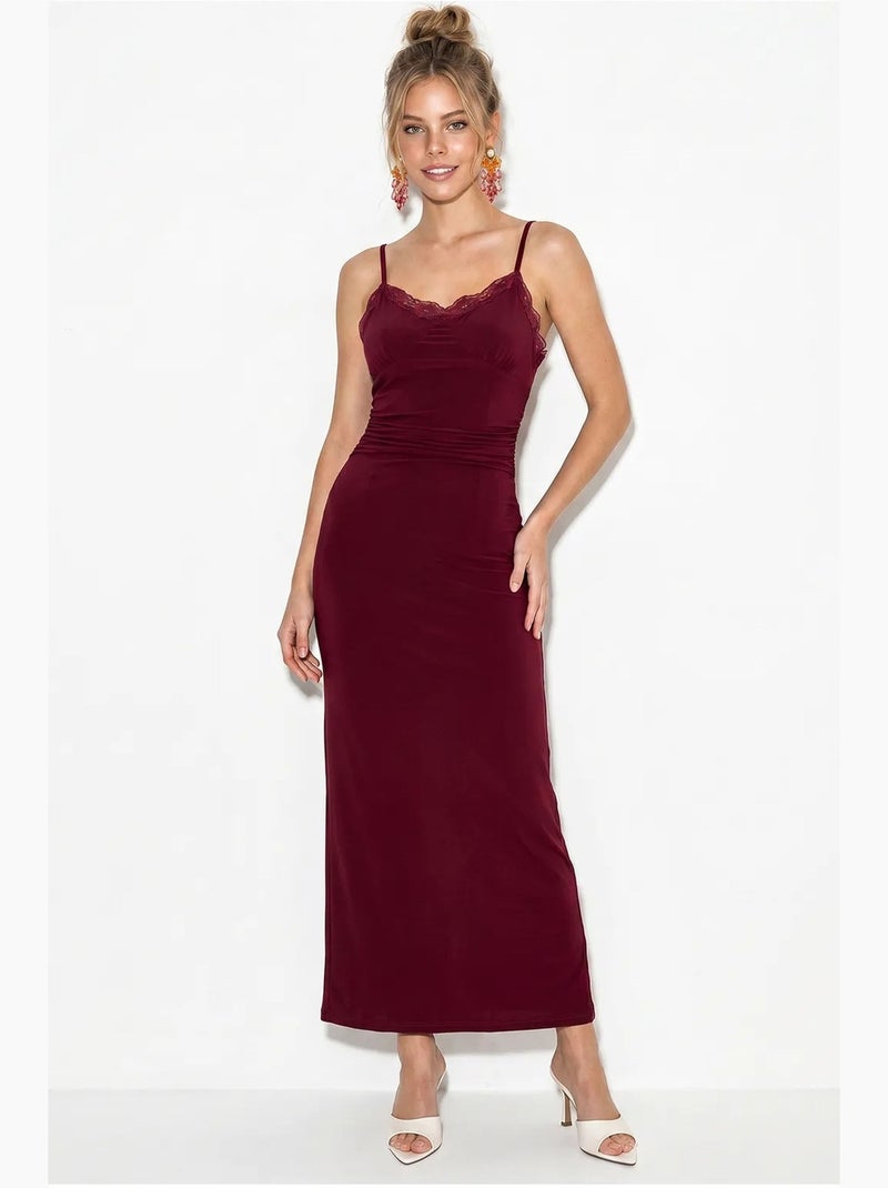 Abito maxi aderente in pizzo lucci Rosso bordeaux - Kiabi