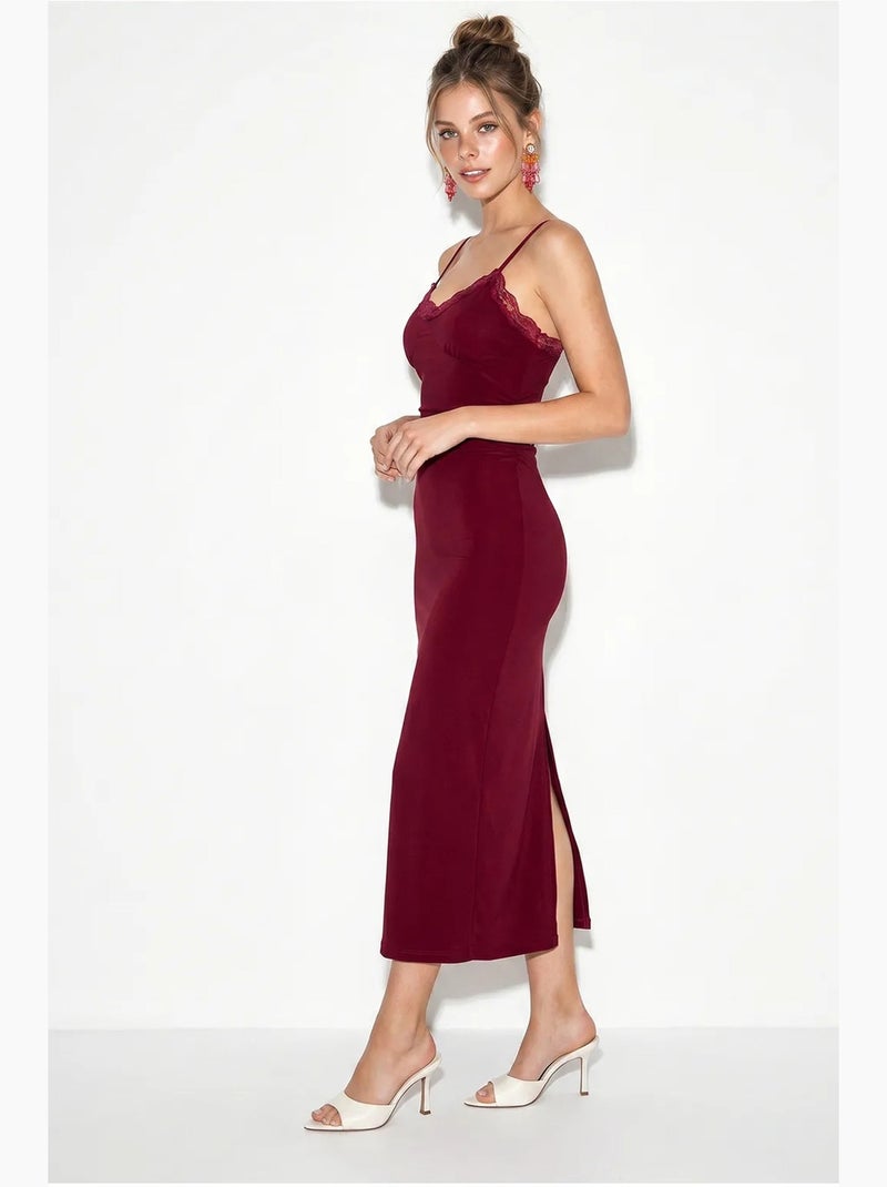 Abito maxi aderente in pizzo lucci Rosso bordeaux - Kiabi