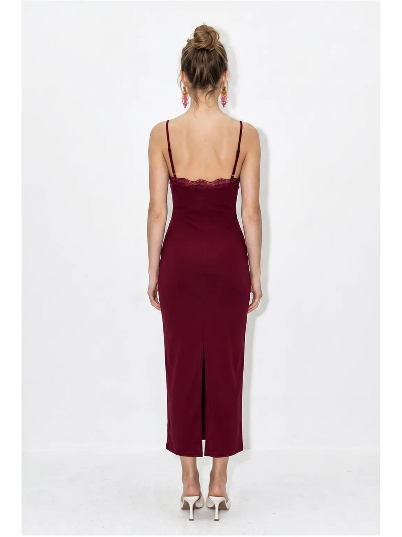 Abito maxi aderente in pizzo lucci Rosso bordeaux - Kiabi