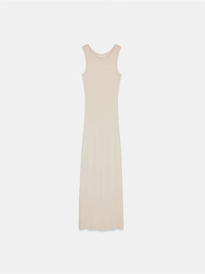 Abito maxi aderente senza maniche a coste dilvin Beige naturale - Kiabi