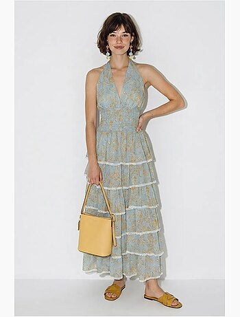 Abito maxi allacciato al collo con motivo paisley lucci